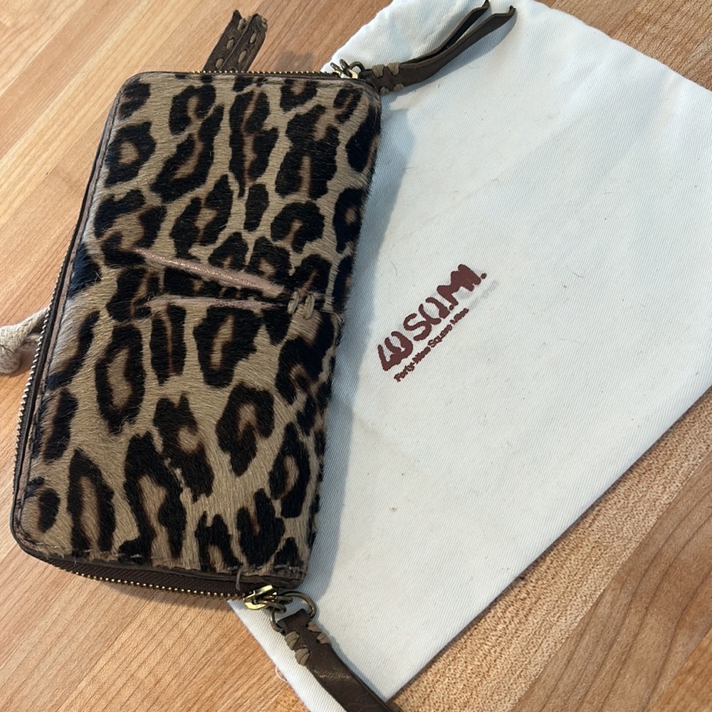 49 Square Miles beautiful Calf hair leopard print wallet.  Excellent condition